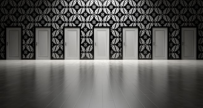 Three doors representing the choice between the Tails, Whonix and Qubes operating systems