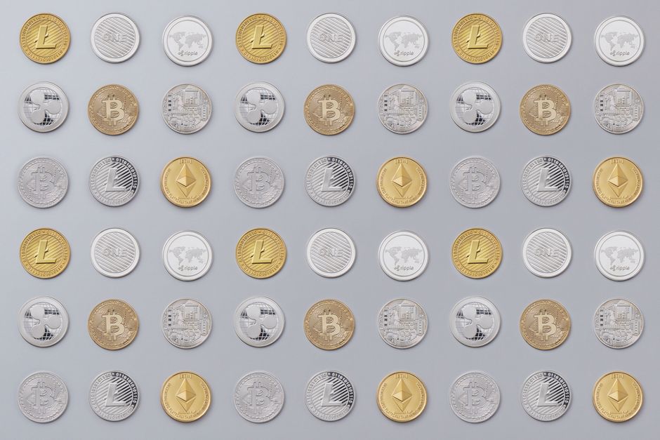 A pattern of cryptocurrency coins representing Monero and privacy-focused wallets