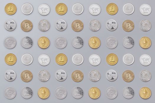A pattern of cryptocurrency coins representing Monero and privacy-focused wallets